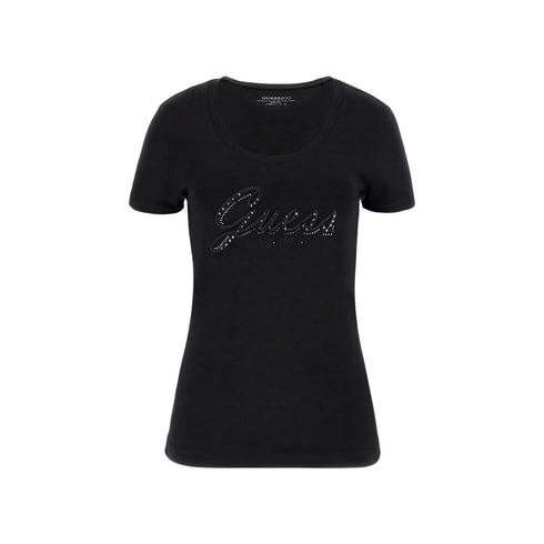 T-shirt Donna a tinta unita, dalla vestibilità aderente, con ricamo e strass